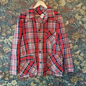 Vintage 70s Utex Plaid Jacket – Red & Blue Patch Pocket Size Medium Lumberjack